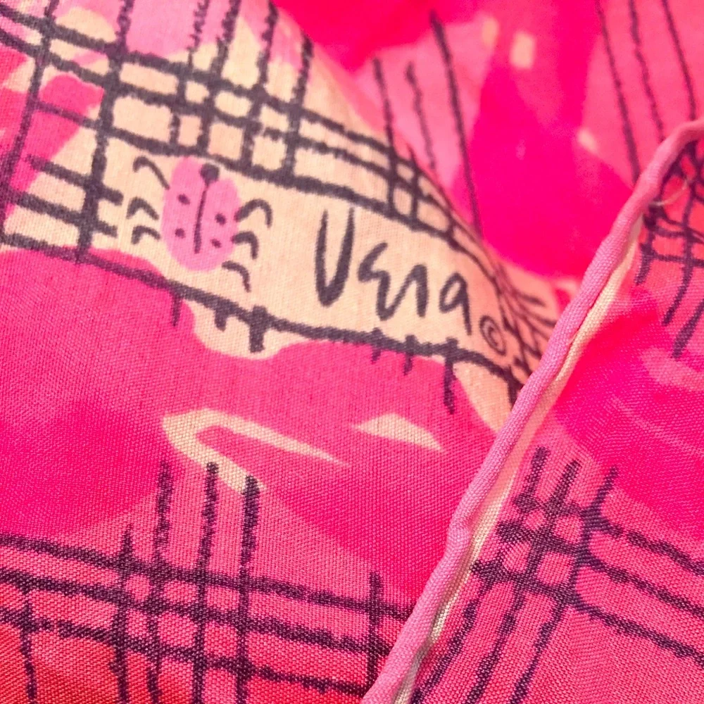VERA Vintage pink silk square scarf 30” x 30”